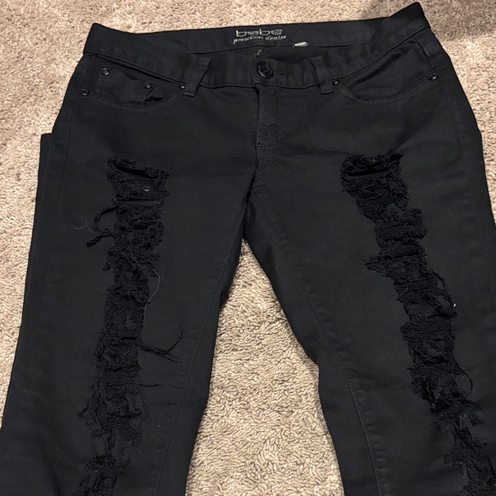 bebe Black Skinny Ripped Jeans size 27